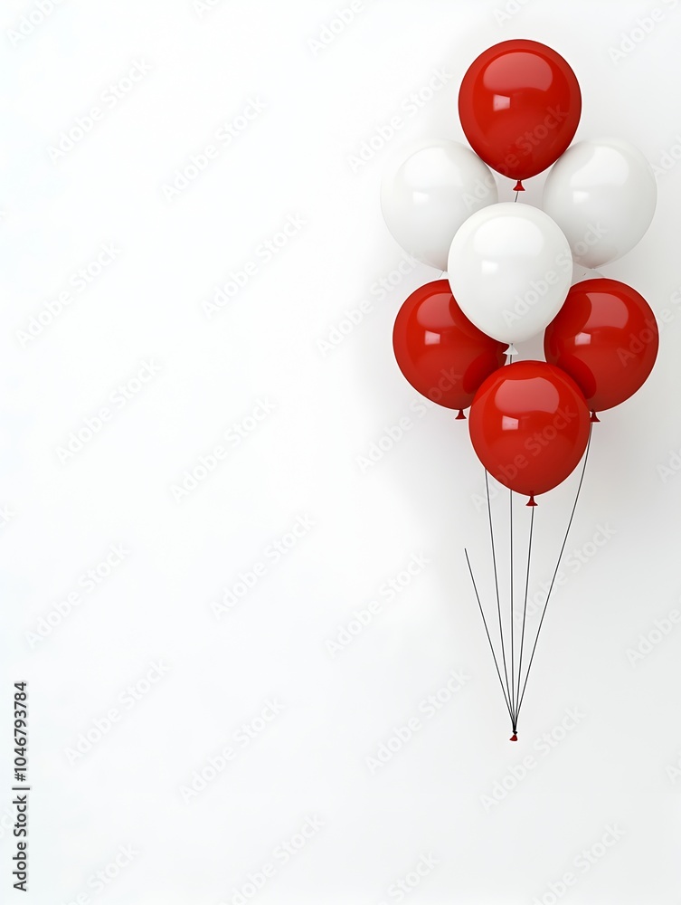 Poster bright red and white 3d balloons elegantly hovering on a pristine white background creating a festiv