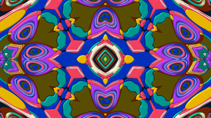 Abstract colorful psychedelic mandala kaleidoscope background pattern for a summer music festival