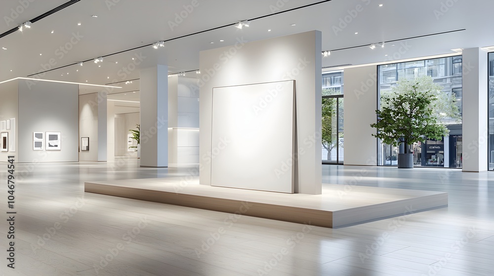 Aufkleber a 3d rendered image of a blank canvas illuminated by spotlights set in an elegant and minimalist int