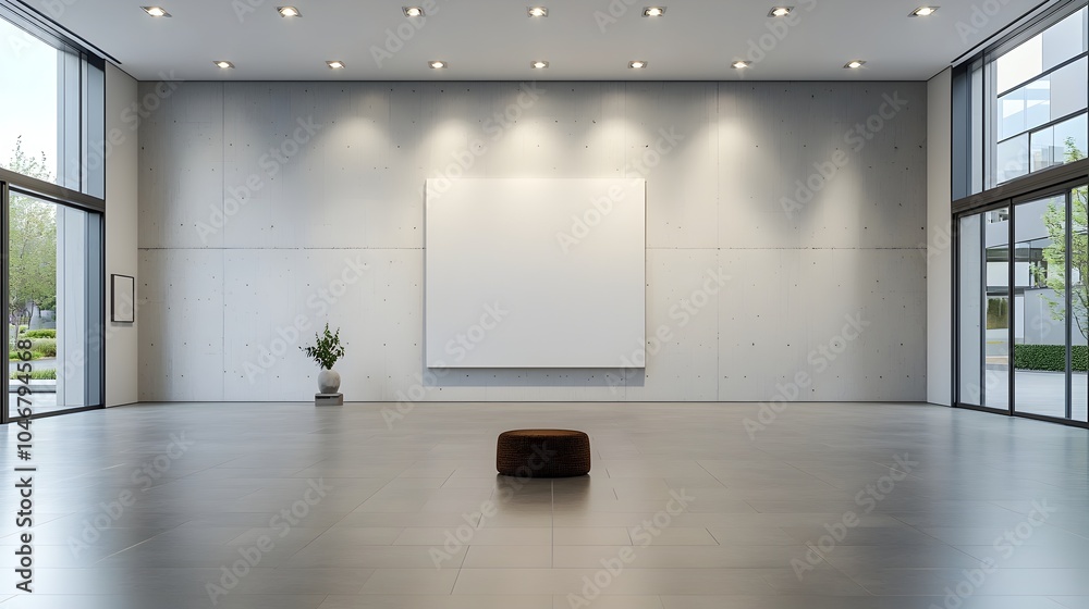 Poster Elegant 3D rendering of a modern blank canvas illuminated by spotlights set in a minimalist room with sleek flooring and stylish decor  The clean