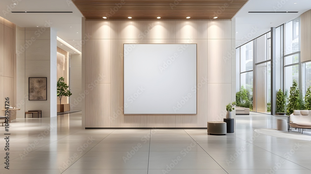 Fototapete elegant minimalist 3d rendering of a blank canvas illuminated by spotlights set in a modern room wit