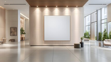 Elegant minimalist 3D rendering of a blank canvas illuminated by spotlights set in a modern room with sleek flooring and stylish decor perfect for art gallery or exhibition concepts