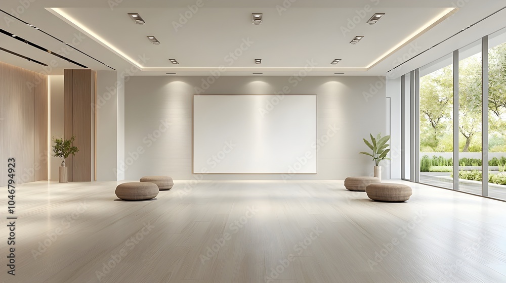 Poster elegant and sophisticated 3d rendered interior with a blank canvas highlighted by overhead spotlight
