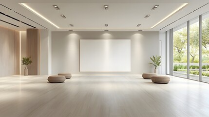 Elegant and sophisticated 3D rendered interior with a blank canvas highlighted by overhead spotlights