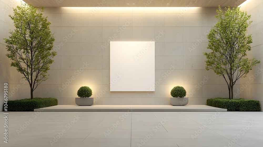 Poster elegant and serene 3d rendering of a modern interior design featuring a blank canvas on the wall sty