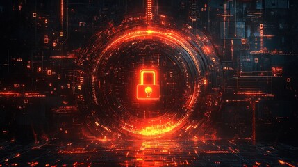 Obraz premium Digital lock symbol, cybersecurity system, and data encryption technology