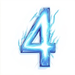 bright neon blue number 4 in thunderbolt anime-style cartoon