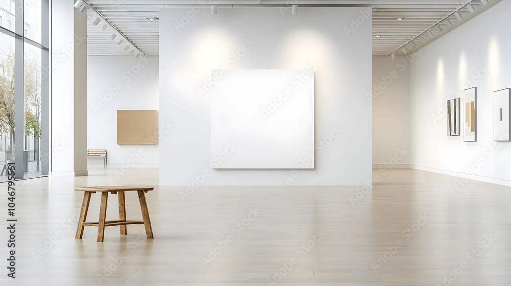 Poster Elegant and chic blank canvas mockup displayed in a modern minimalistic room setting with soft spotlights illuminating the serene and peaceful space