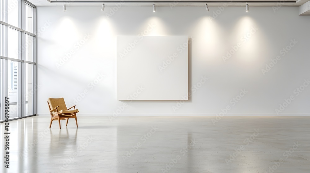 Poster elegant blank canvas mockup in a chic minimalistic room with soft spotlights illuminating the serene