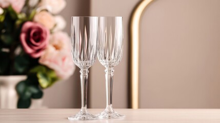 Elegant Crystal Flutes on Decorated Table