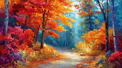 Forest trail with colorful leaves