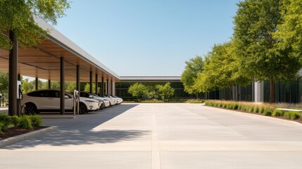 Fototapeta premium Electric Vehicle Charging Area in Modern Park Setting