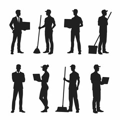 Obraz premium Black and white silhouette of a group of business people standing in a meeting, shaking hands and working together