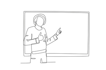 Continuous one line drawing of Male teacher teaching in class, Teacher_s day