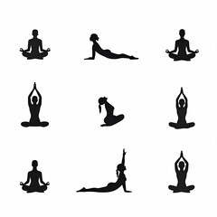 Yoga Silhouettes Collection Featuring Various Poses and Dynamic Movements