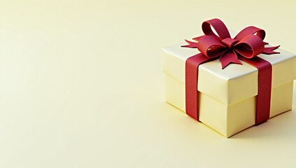 Obraz premium 3D illustration A beautifully wrapped gift box with a red ribbon and bow, set against a light background. Perfect for Christmas, birthdays, or any celebratory occasion