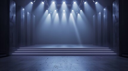Theatrical stage illuminated by spotlights. 3D rendering.