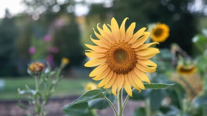 Ripe sunflower with yellow petals and dark middle, isolated on white background, Yellow sunflower