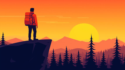 Fototapeta premium Solitude on the Edge - Man Standing on Cliff at Sunrise
