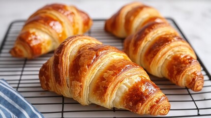 Fototapeta premium Freshly Baked Golden Croissants with Flaky Texture