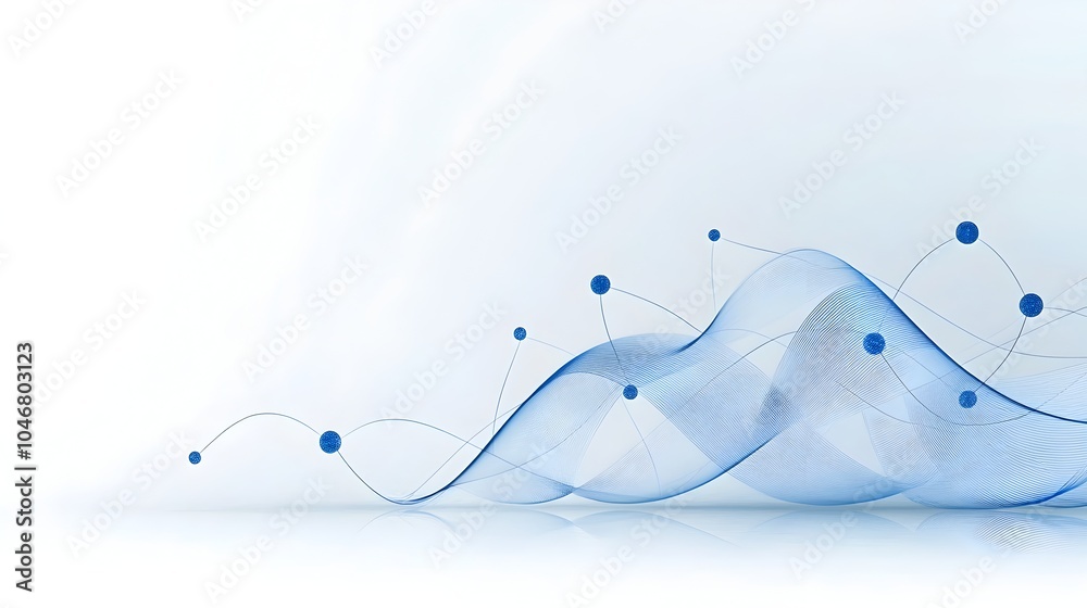 Fototapete captivating futuristic blue waves with glowing particles over a dark and white background symbolizin