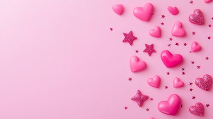 Photo of, Pink background with swirling hearts and stars for design, banner template