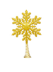 Christmas Tree Topper with a Gold Snowflake Isolated on White Background.