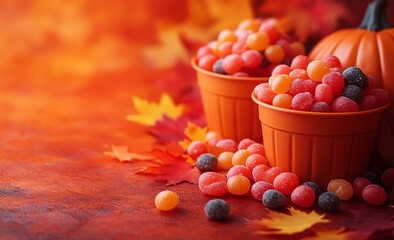 Naklejka premium Two Orange Buckets Filled with Round Candies