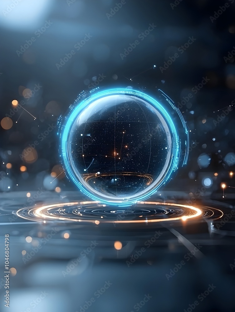 Aufkleber radiant cosmic sphere glowing with swirling neon energy surrounded by vibrant stars and nebula exudi