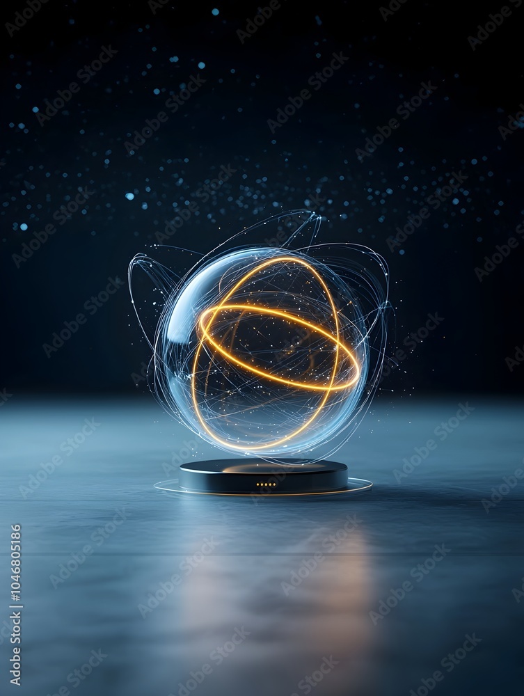 Leinwandbilder Cosmic sphere bursting with vibrant swirling energy intricate light trails creating mesmerizing motion glowing against a distant starry backdrop