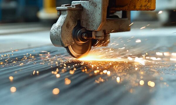 A grinding tool creating sparks on a metal surface.
