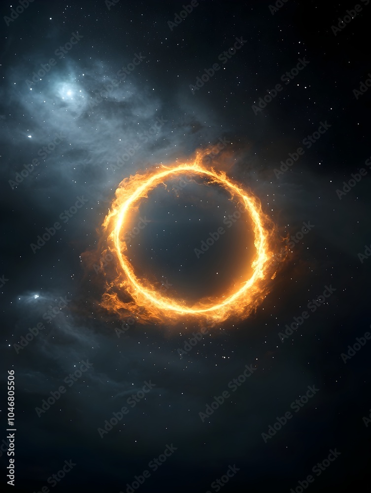 Poster glowing cosmic sphere with pulsing energy waves set against a swirling nebula and stars exuding vibr