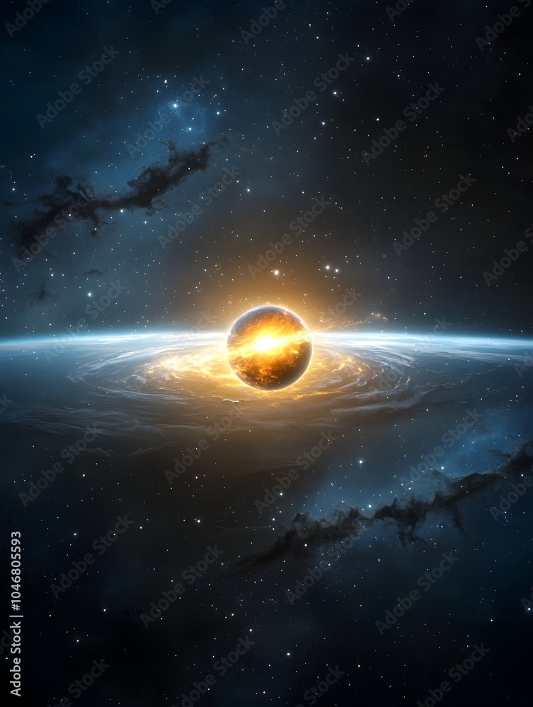 Aufkleber Mesmerizing cosmic orb pulsating with swirling prismatic energy set against a dynamic starry galactic backdrop  An ethereal otherworldly scene of transcendent beauty and power