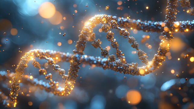 Abstract animated structure of a DNA molecule from particles. Concept animation of digital DNA, human genome. Medical research, genetics - Powered by Adobe