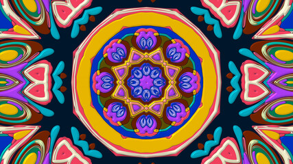 Abstract colorful psychedelic mandala kaleidoscope background pattern for a summer music festival