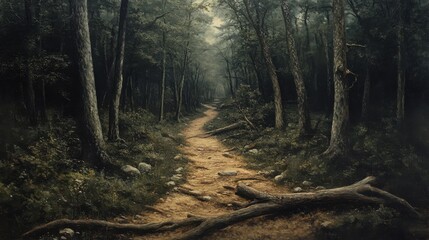 Obraz premium Forest trail with fallen branches