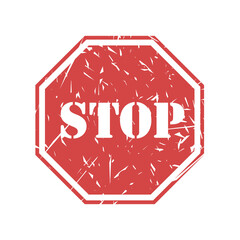 Red stop stamp sign in grunge style graphic design