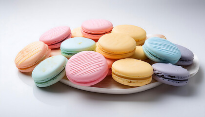 Obraz premium Pastel colored cookies on a plain isolated surface made of bright white space._1(593)