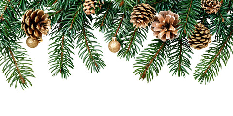 Naklejka premium christmas branches with cones and ball on white