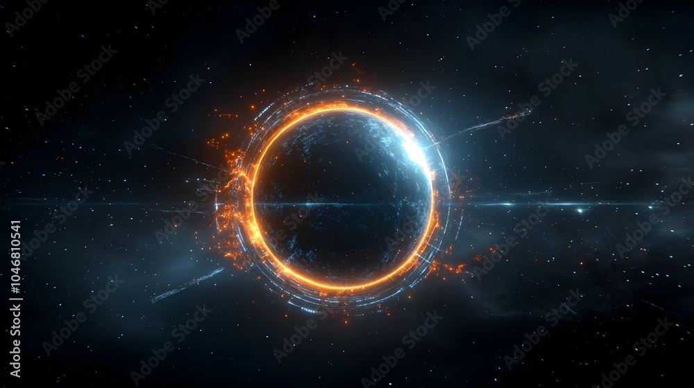 Aufkleber Mesmerizing Cosmic Sphere with Swirling Energy Patterns in Colorful Nebula   Captivating abstract image of a radiant celestial sphere surrounded by dynamic energy patterns