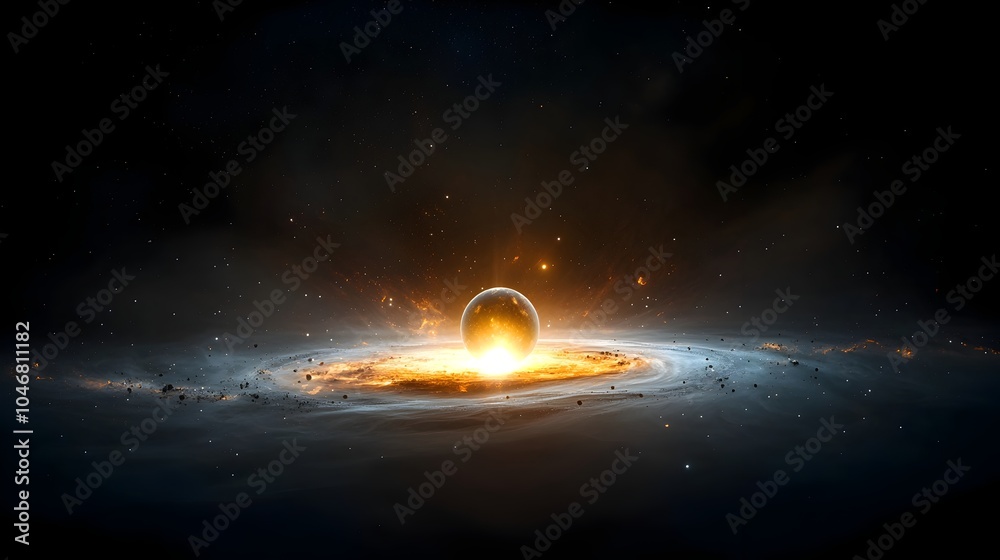 Poster radiant cosmic orb glowing brightly surrounded by swirling energy and intricate mesmerizing patterns