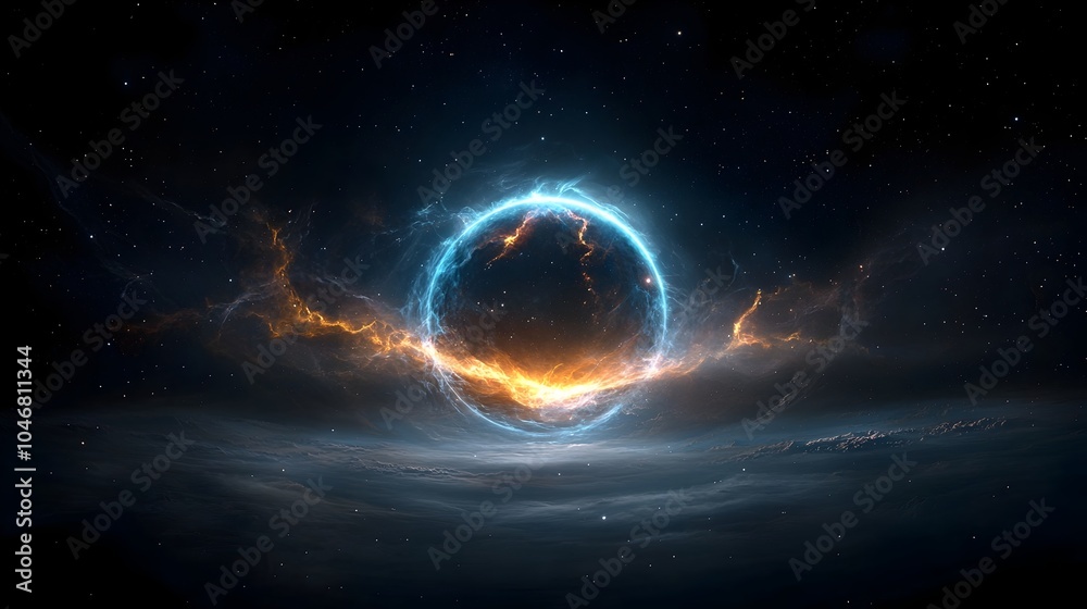 Aufkleber Glowing cosmic orb enveloped in a swirling tapestry of vibrant nebula hues creating a radiant and mysterious deep space scene that captivates the imagination