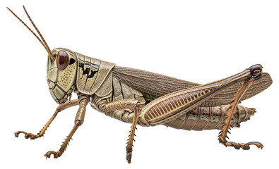 Detailed Grasshopper Close-Up with Intricate Body Patterns and Transparent Background for Insect, Nature, and Wildlife Themed Designs
