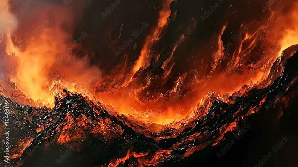 Wall mural a fiery landscape with molten lava erupting from the ground, creating a spectacular and dangerous sc