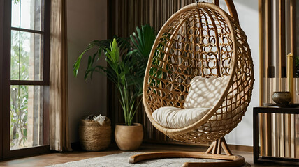 Fototapeta premium hanging chair in the living room with stylish and bohemia design
