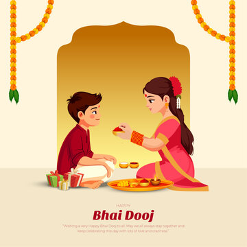 Happy Bhai Dooj Post and Greeting Card. Indian Festival Bhai Dooj Creative Poster Vector Illustration