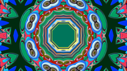 Abstract colorful psychedelic mandala kaleidoscope background pattern for a summer music festival