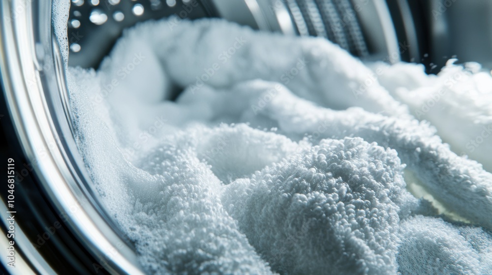 Poster a washing machine drum showcases a pile of soft, clean white towels waiting to be dried for use. gen