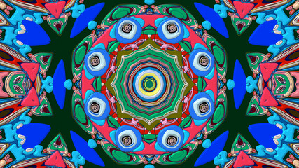 Abstract colorful psychedelic mandala kaleidoscope background pattern for a summer music festival