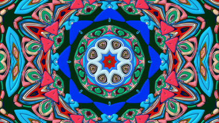 Abstract colorful psychedelic mandala kaleidoscope background pattern for a summer music festival